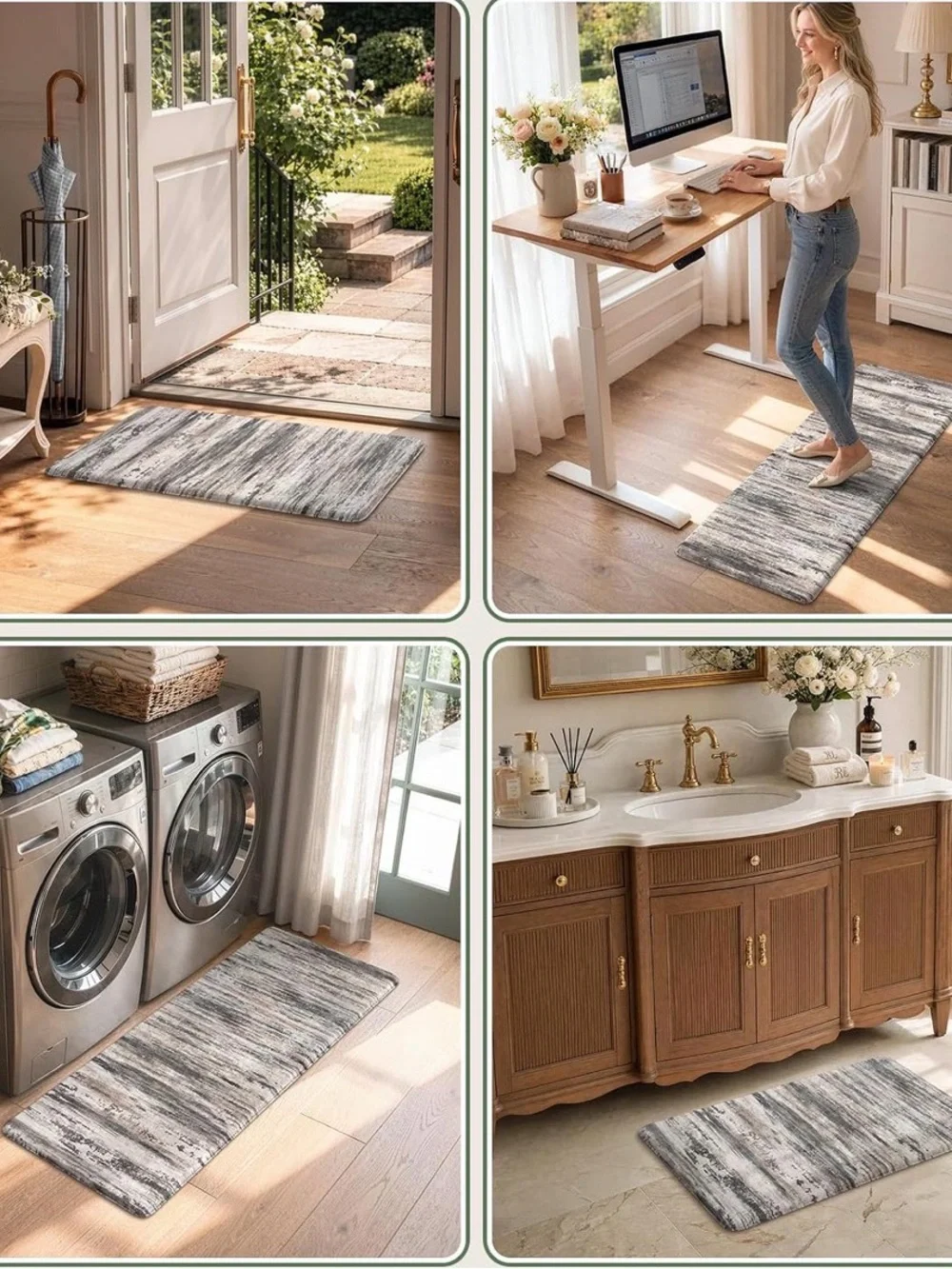 Gray Abstract Memory Foam Kitchen Runner